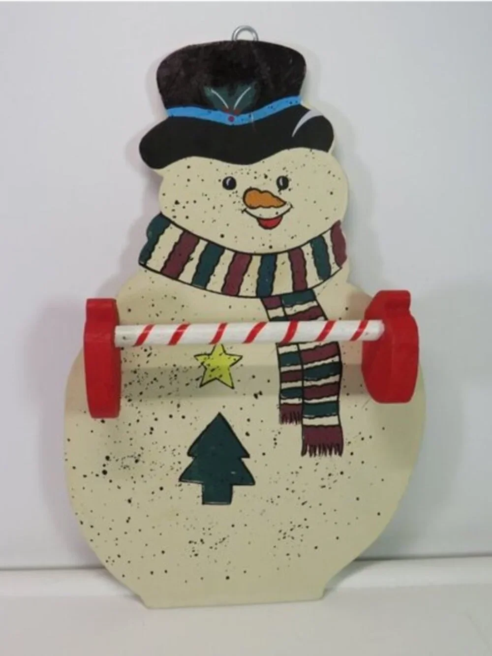 Vintage Wood Snowman Wall Tea Towel Holder Christmas Decor with Towels Set